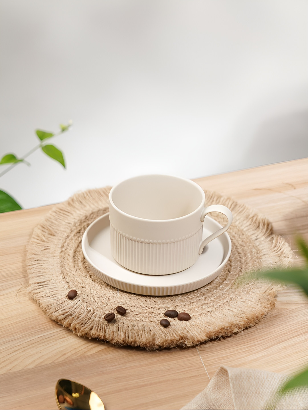 Vola Global LLP Flower Filled Brown Porcelain Handmade 2 Piece Cups-250ml