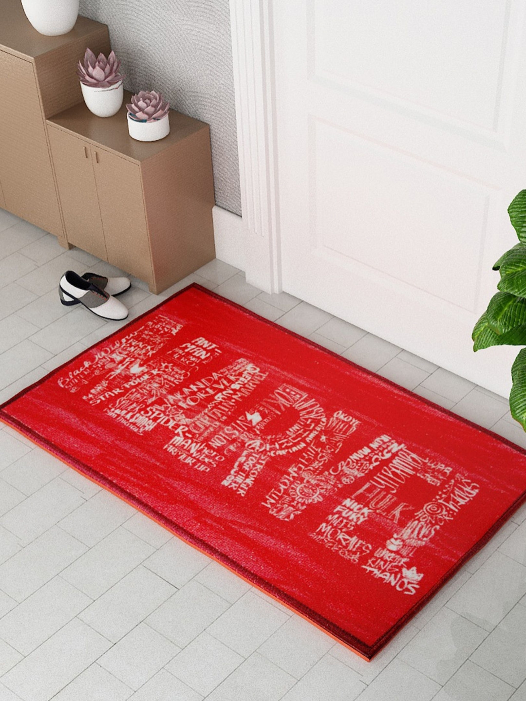 Athom Living Red  Marvels Printed Anti-Skid Doormat
