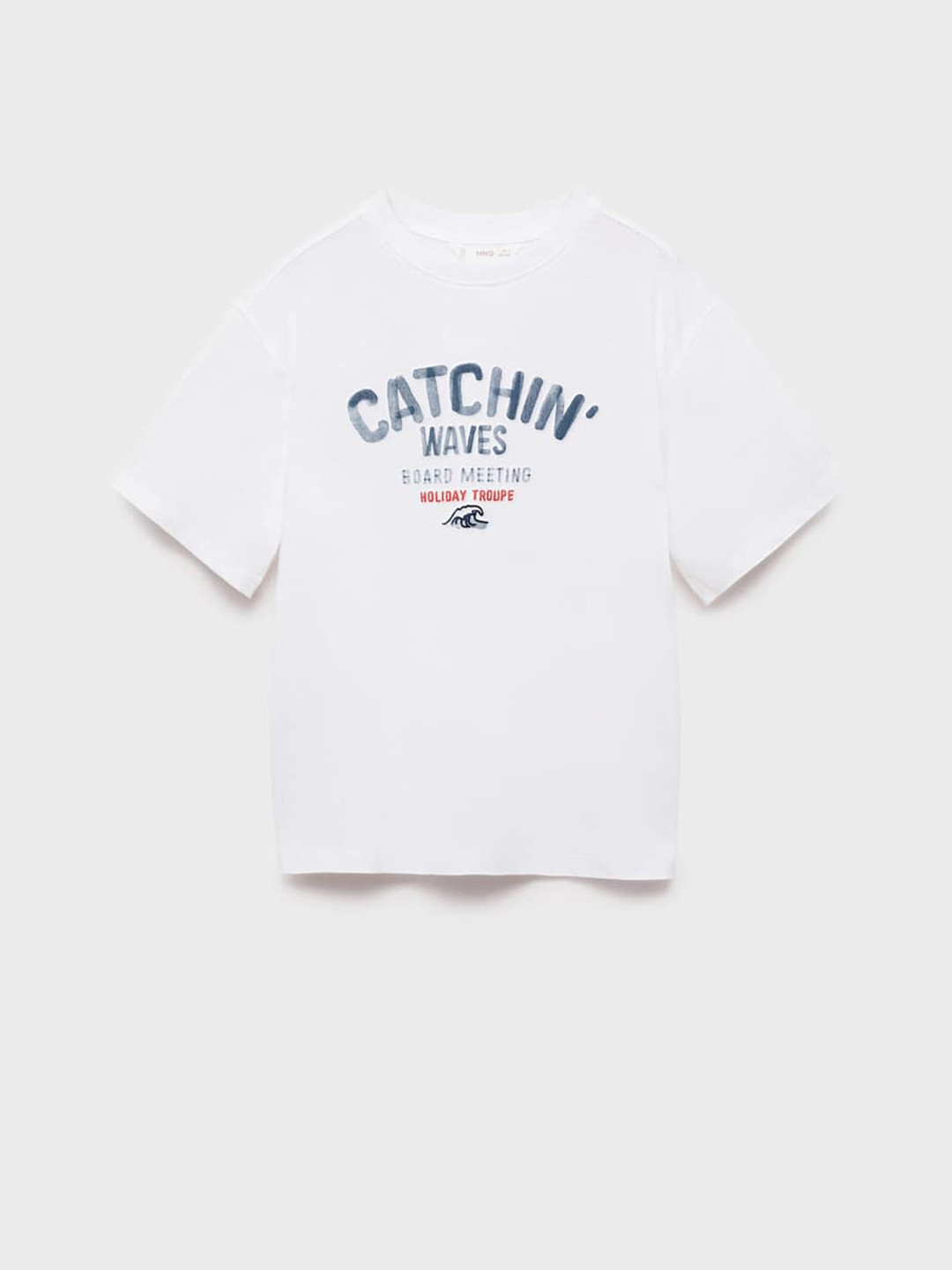 Mango Kids Boys Puff Typography Print Oversize Drop-Shoulder Sleeves Pure Cotton T-shirt