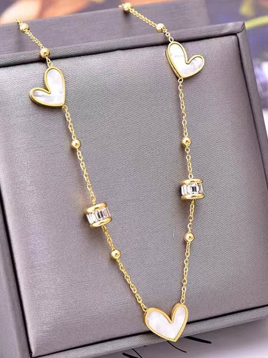DKane Designs Gold-Plated American Diamond Studded Heart & Harmony Necklace