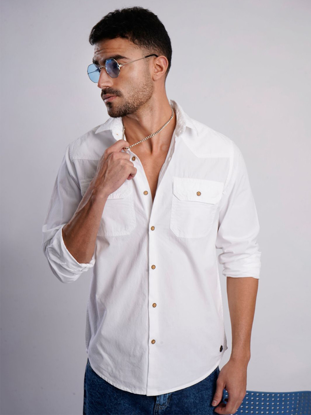 Bene Kleed Double Pocket Long Sleeves Cotton Casual Shirt