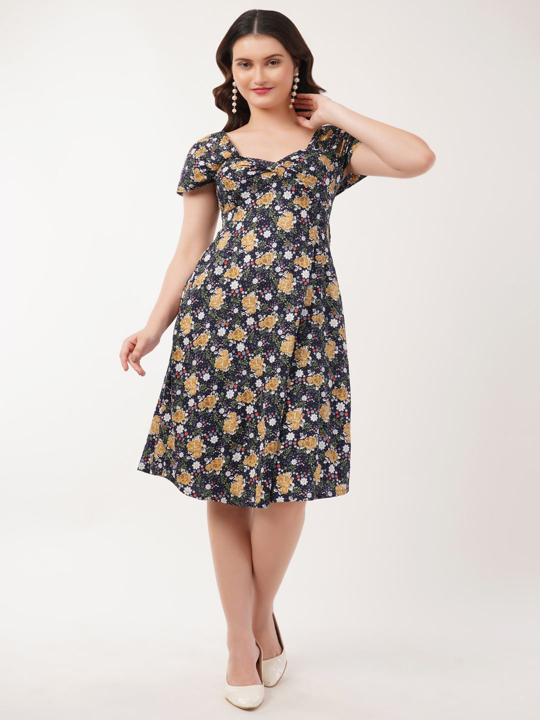 Ekika Women Floral Print Sweeheart Neck Fit & Flare Dress