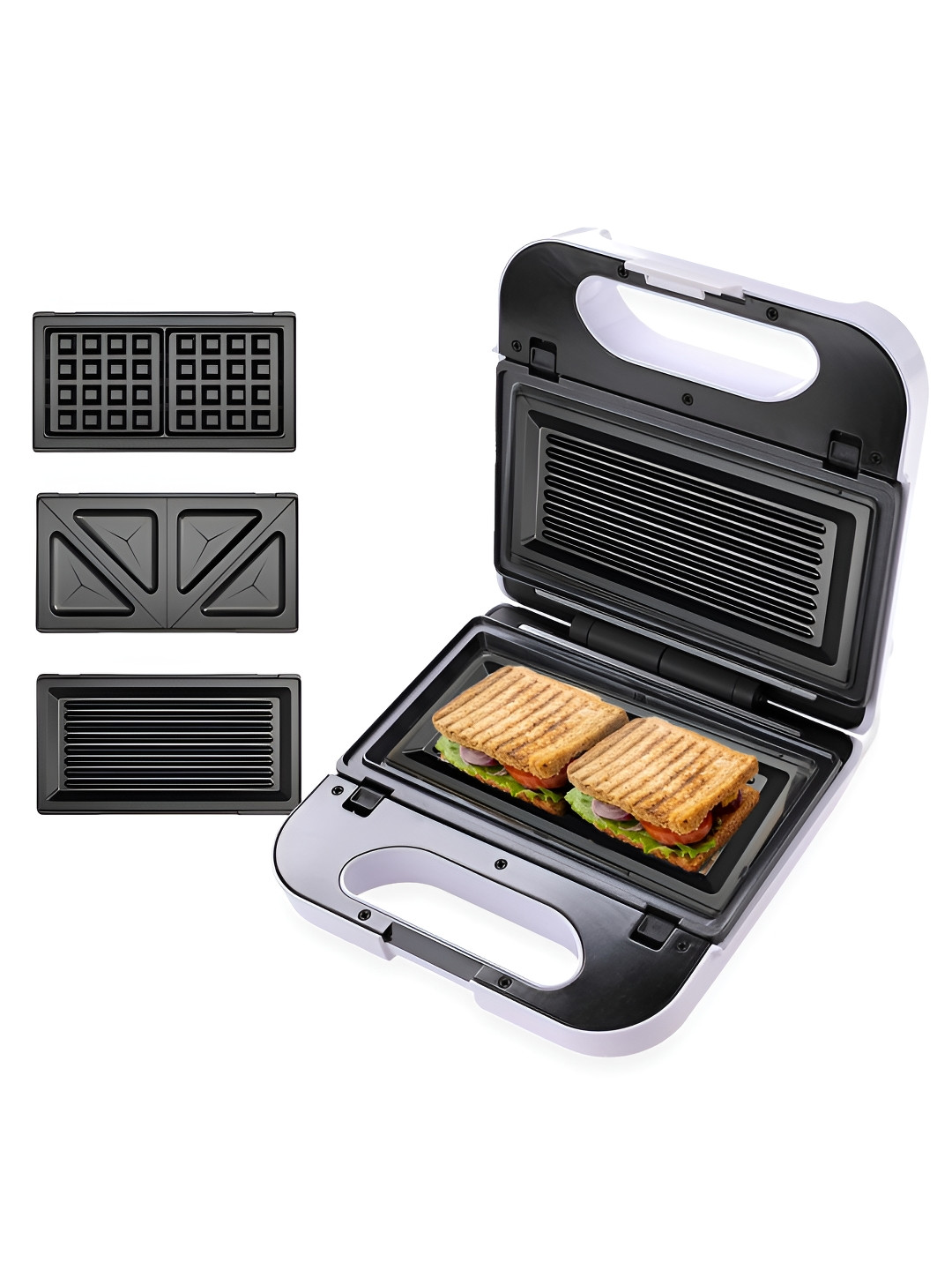 Fumato  White 850W 3-In-1 Waffle Toast & Grill Maker With Detachable Plates
