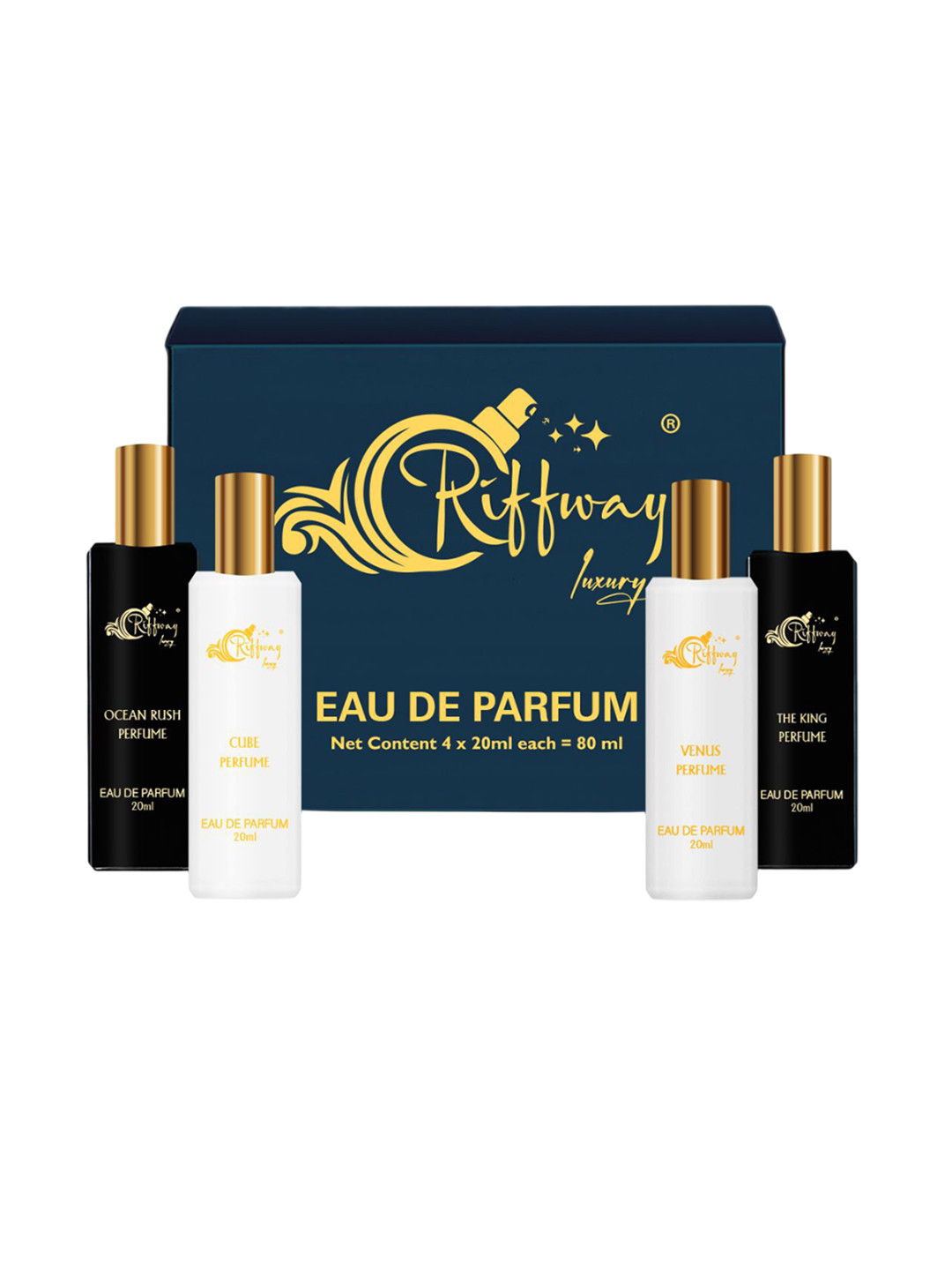 riffway Set Of 4 Ocean Rush, Cube, The King & Venus Long Lasting Eau De Parfum- 20 ml Each