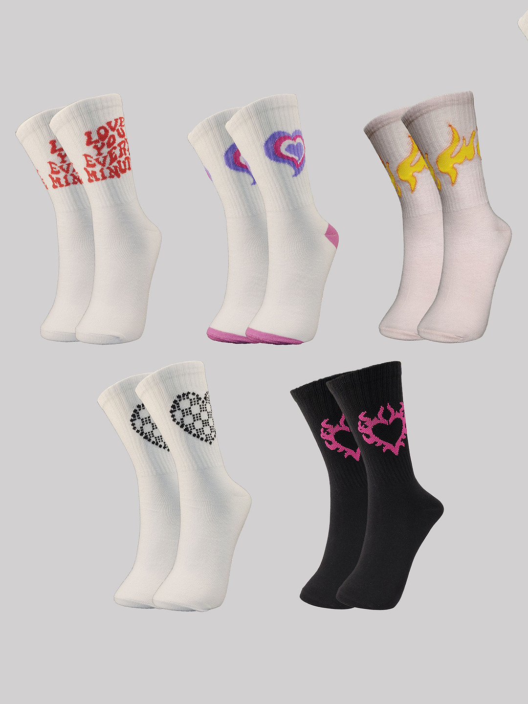 TRAZO Women Pack Of 5 Self Design Calf-Length Socks