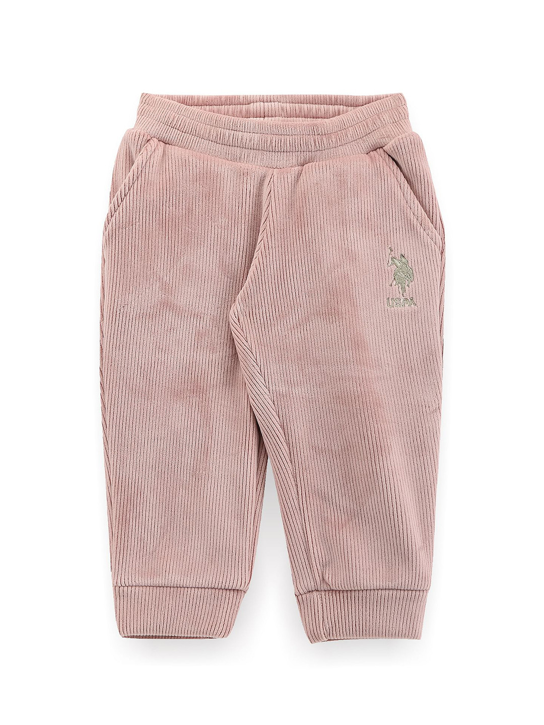 U.S. Polo Assn. Kids Girls Self-Striped Fleece Lined Velvet Finish Joggers