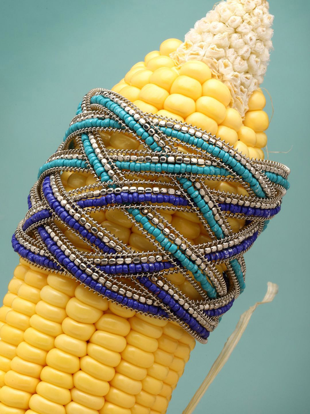 Moedbuilled Silver-Plated Artificial Beads Bohemian Design Oxidised Cuff Bracelet