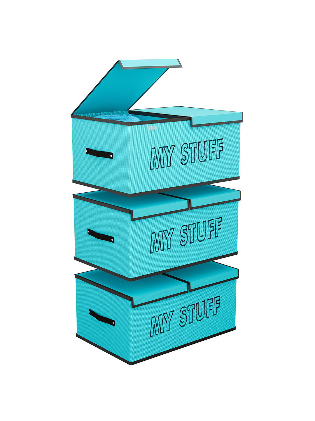 Kuber Industries Green & Black 3 Pieces Printed Drawer Organisers With Lid