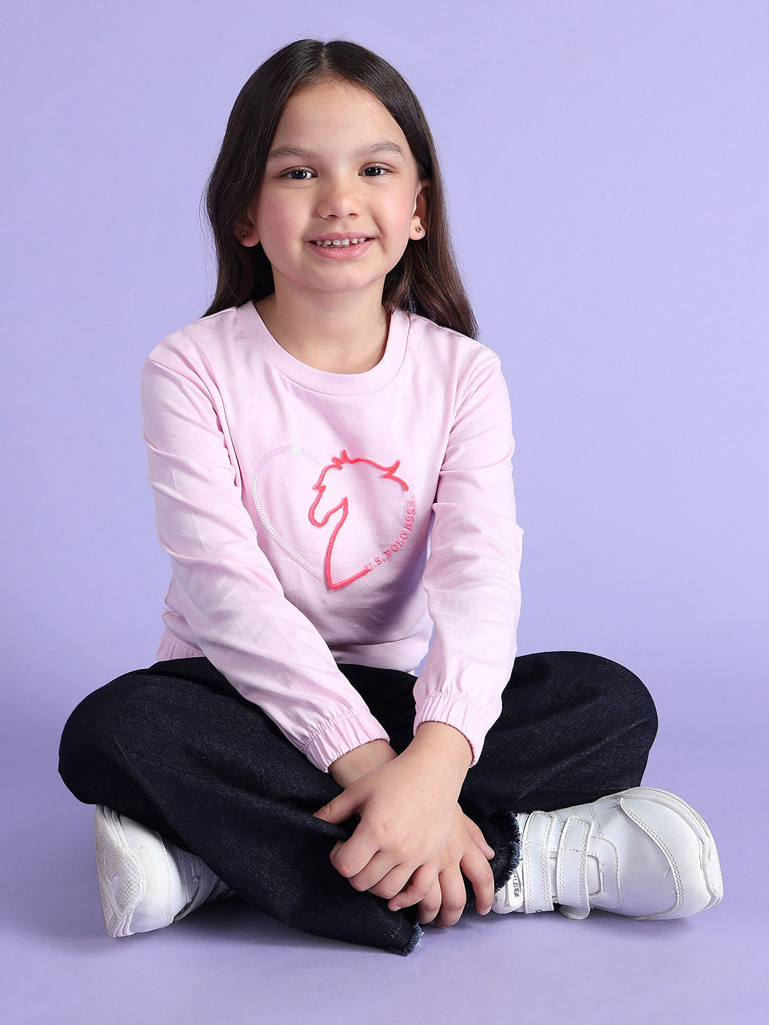 U.S. Polo Assn. Kids Brand Logo Embroidered Sequin Cotton Top