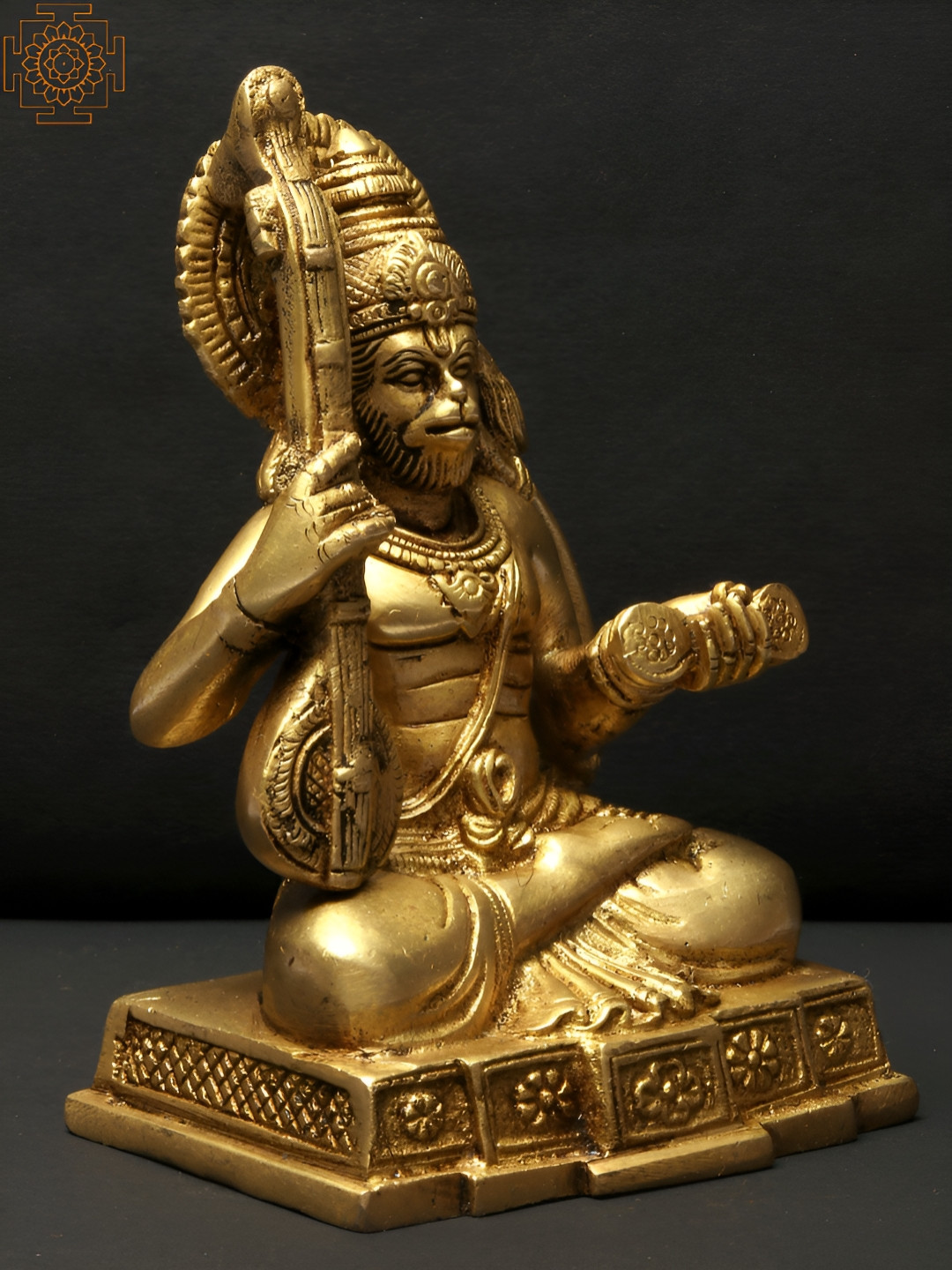 Exotic India Bhakt Hanuman Gold Brass Metallic Prayer Room Small Showpiece - 5.5 Inches
