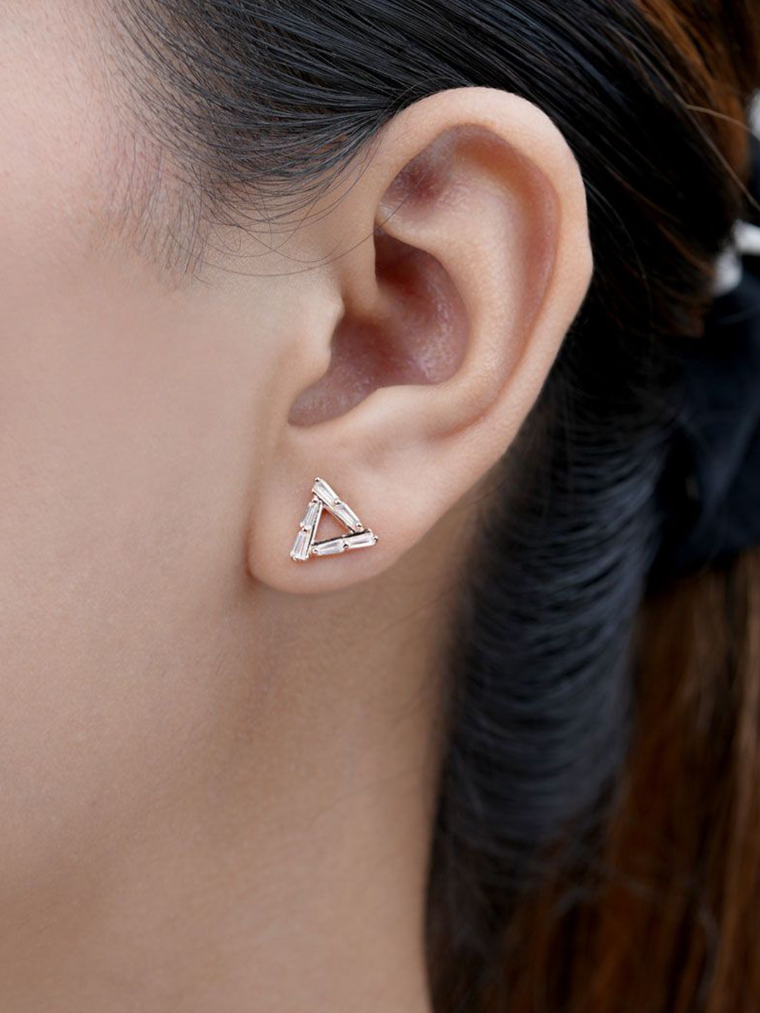 EZURR 925 Silver Baguette Tri Stud Earrings