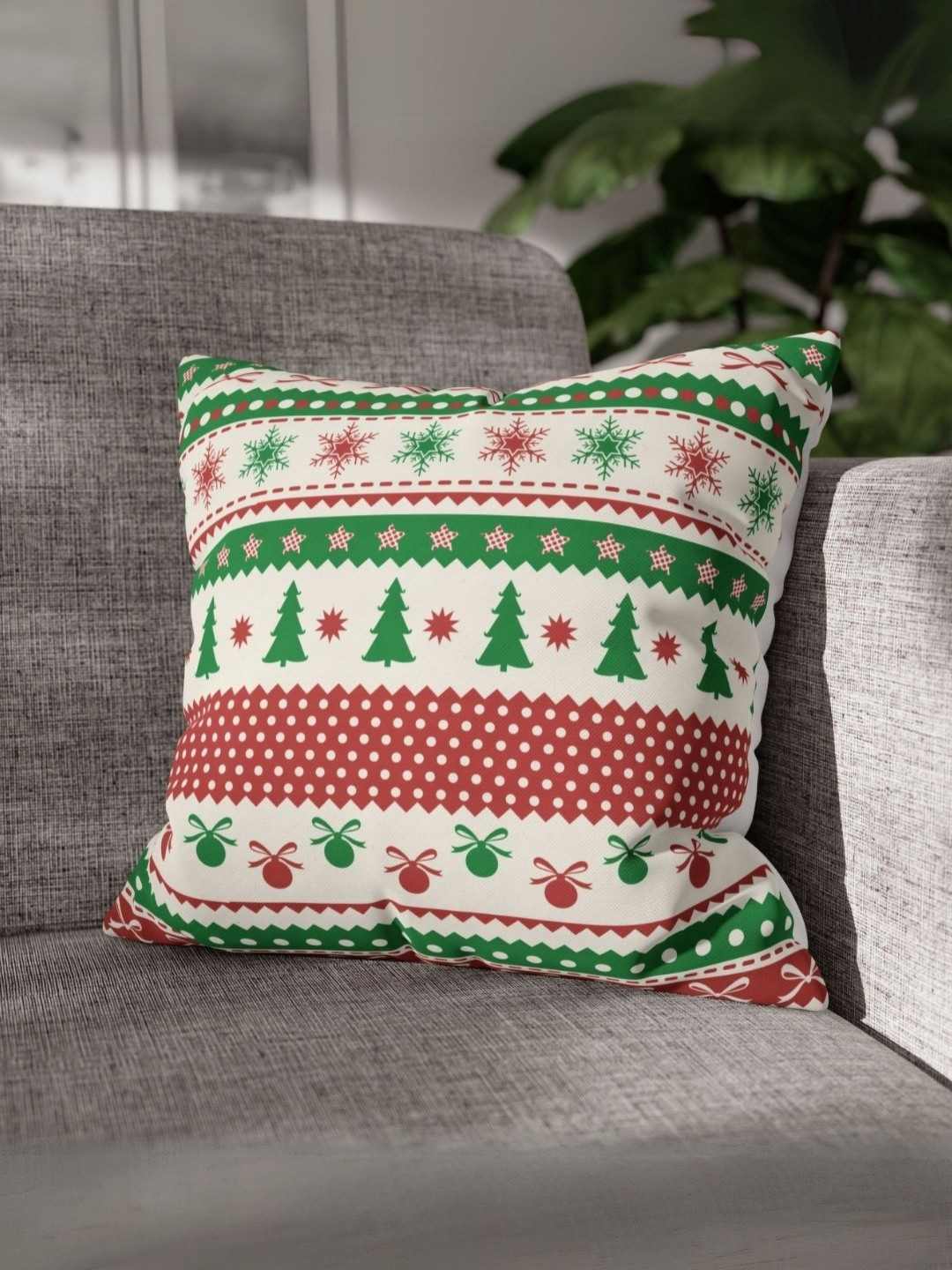 LUSHLYF Festive White & Maroon Printed Velvet Square Cushion Cover