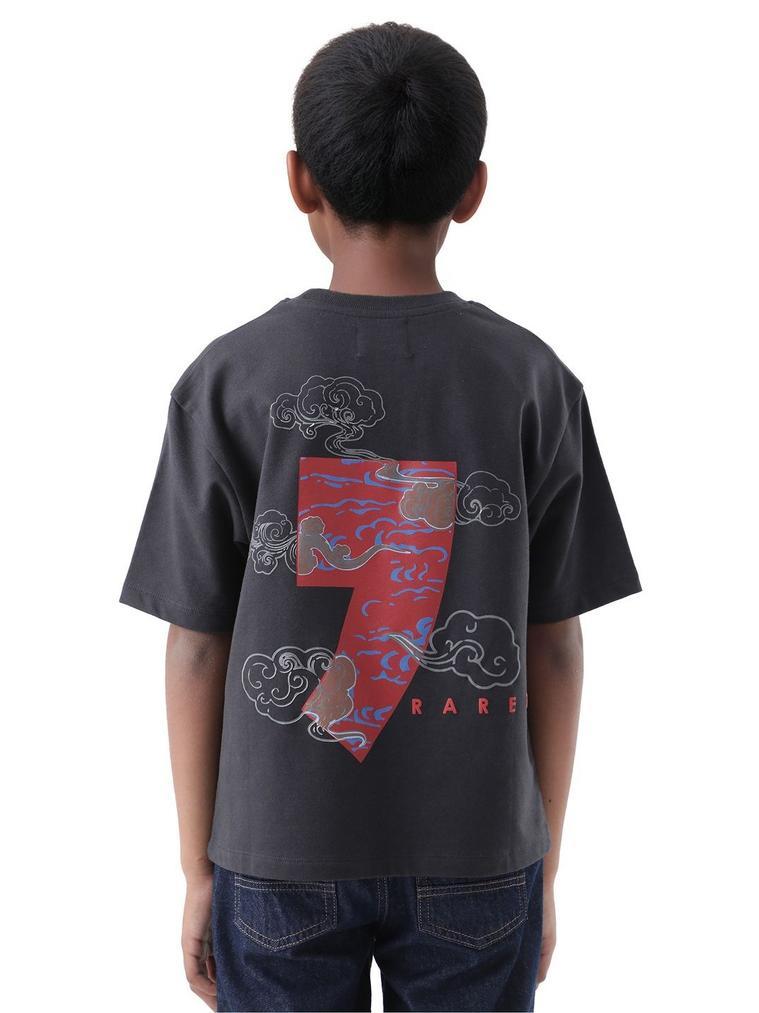 RARE ONES Boys Quote-K Graphic Printed Drop-Shoulder Sleeves Cotton Boxy T-shirt