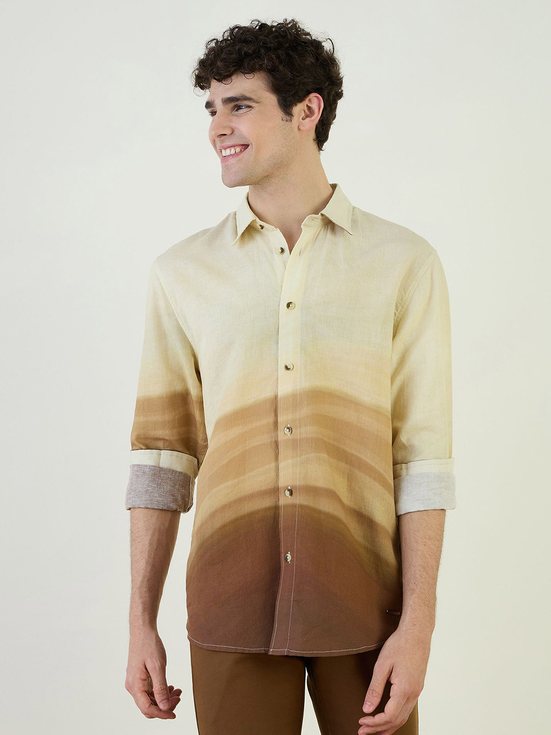 Iconic Ombre Printed Spread Collar Pure Cotton Shirt