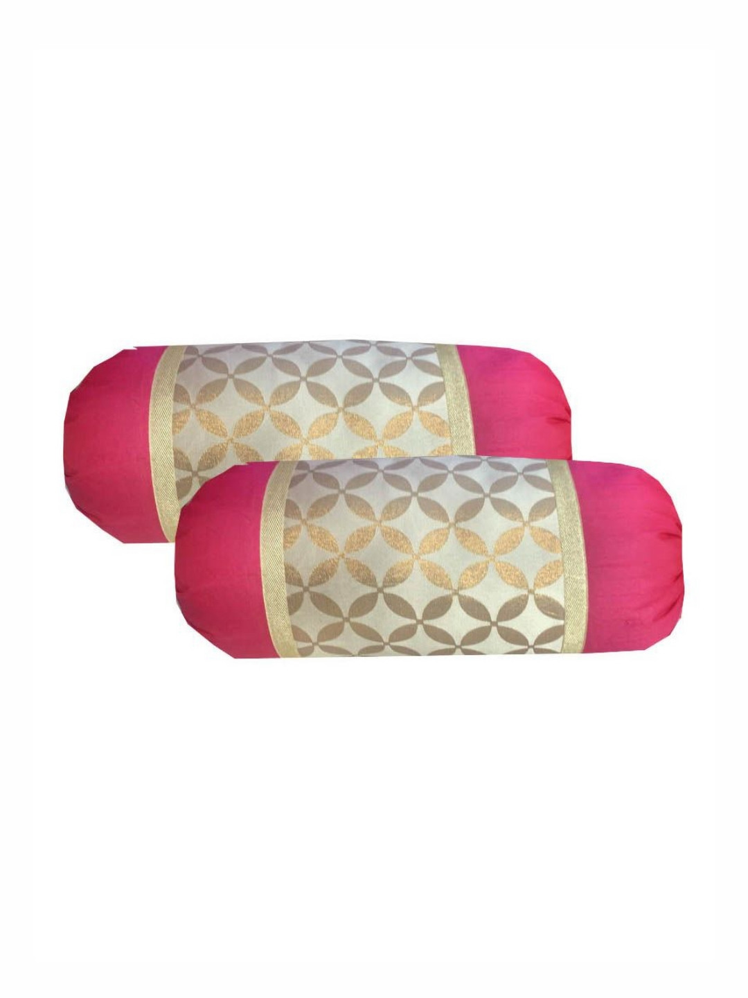 Pink Parrot 2-Pieces Pink Self Design Bolster Covers