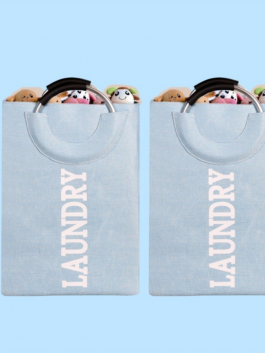 Stylista 3-Pcs Blue Printed Durable & Foldable Laundry Bag with Metal Handle