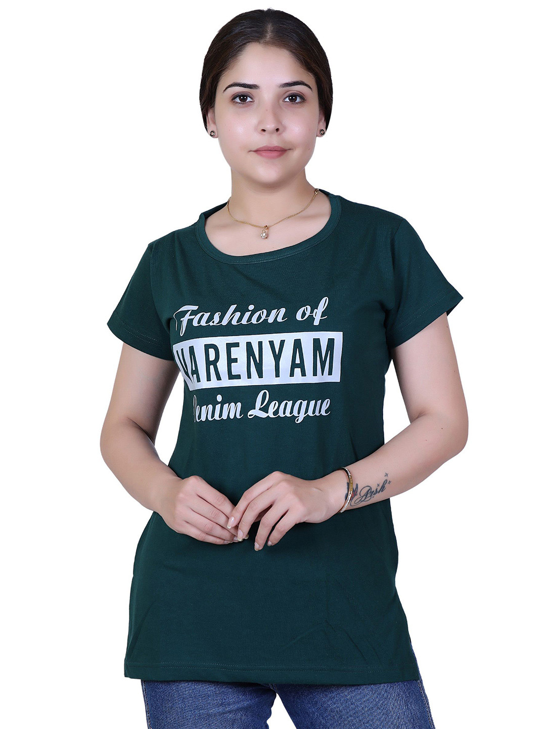 Varenyam Women Green Typography Top
