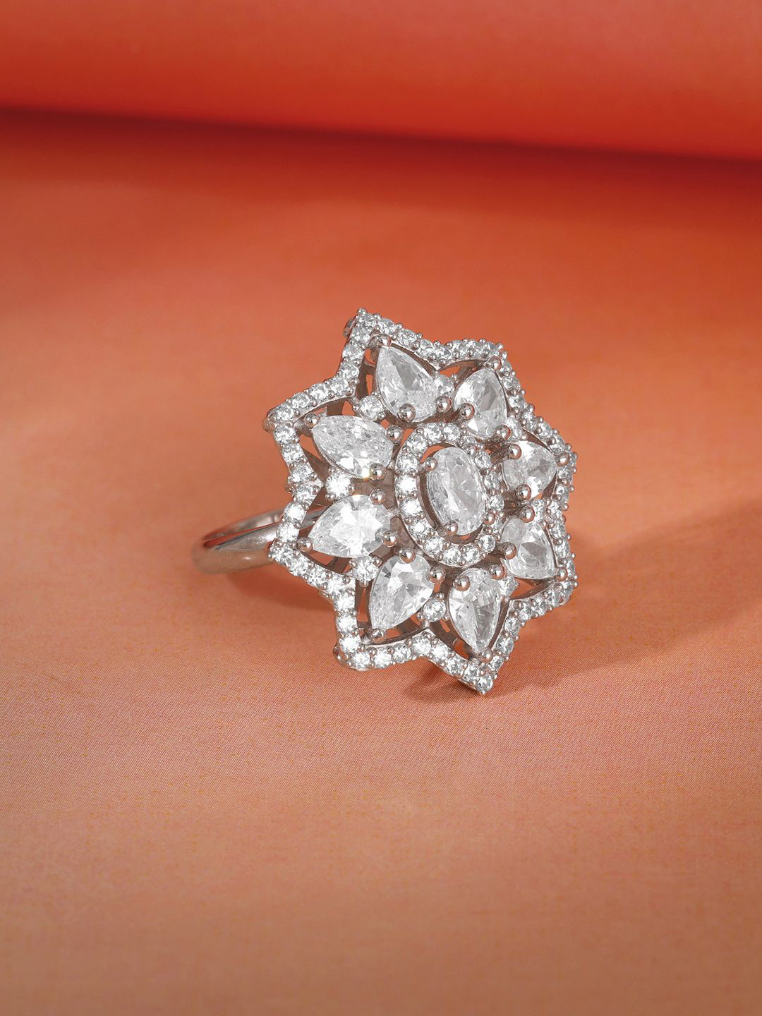 GIVA 925 Silver Precious Petals Ring Fixed Size Indian - 12