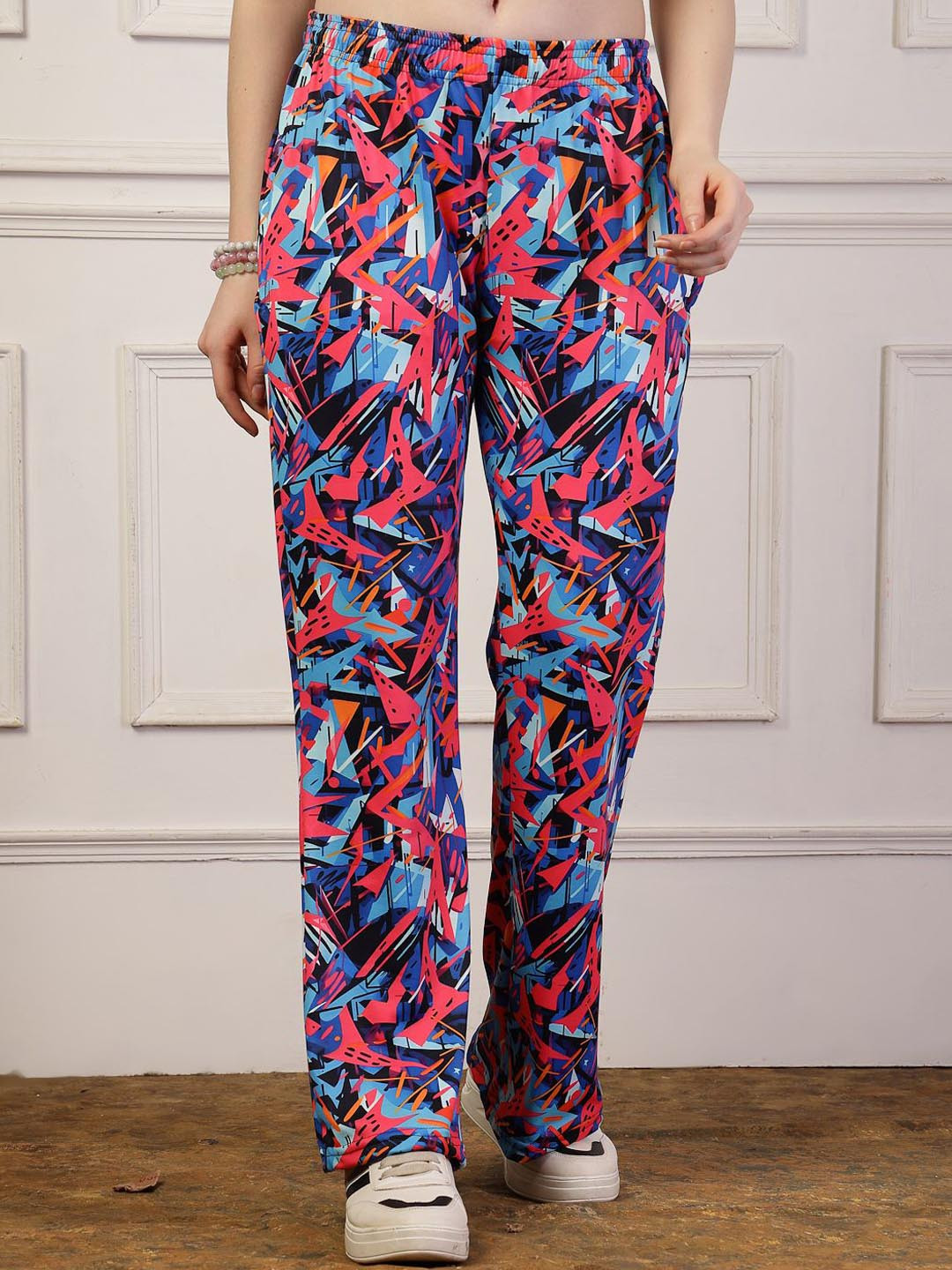 UZARUS Women Abstract Printed Mid-Rise Boot Cut Bell Trousers
