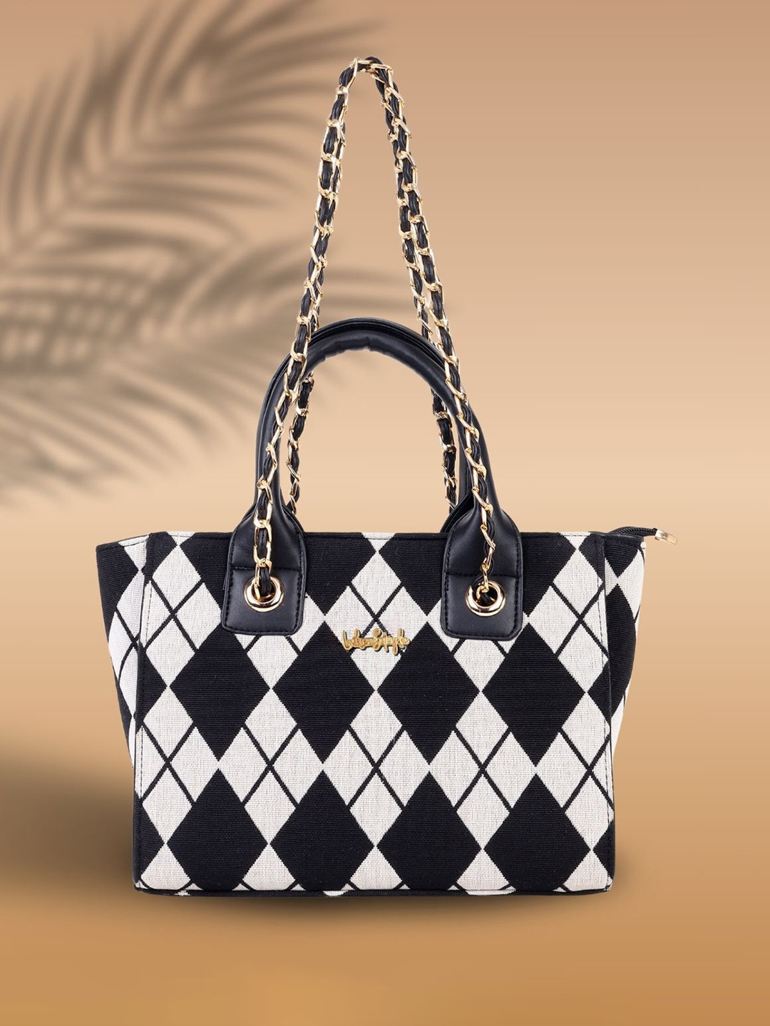 LIKE STYLE Geometric Textured Jute Structured Shoulder Bag