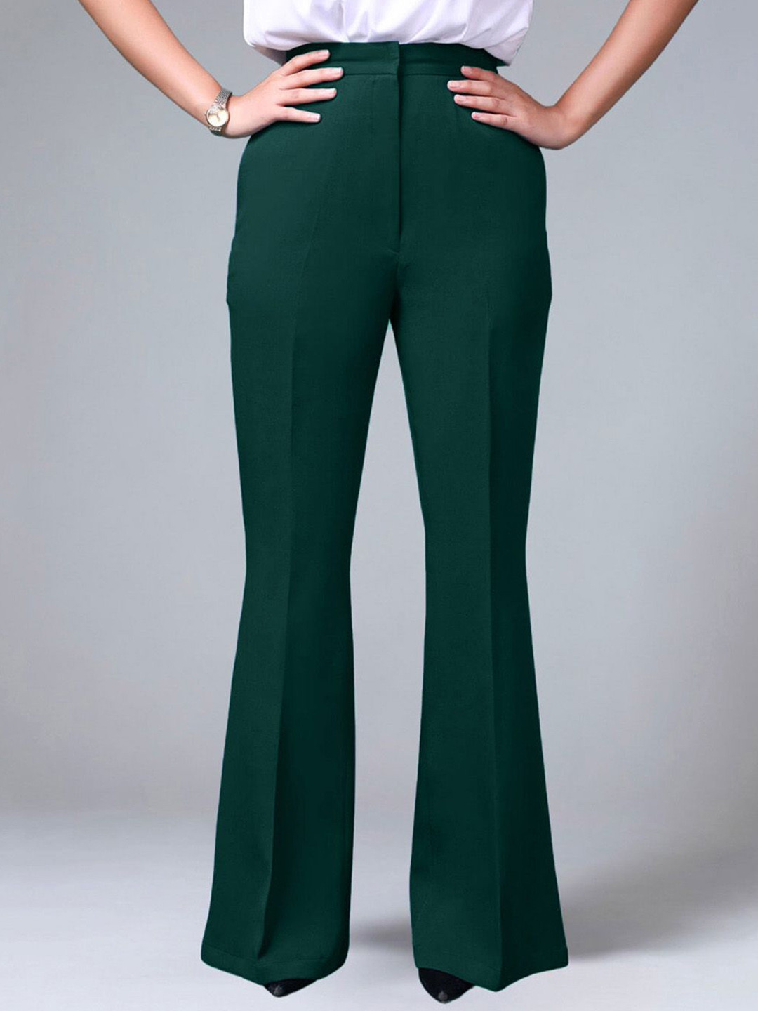 Jaey Women Smart Flared High-Rise Bootcut Trousers