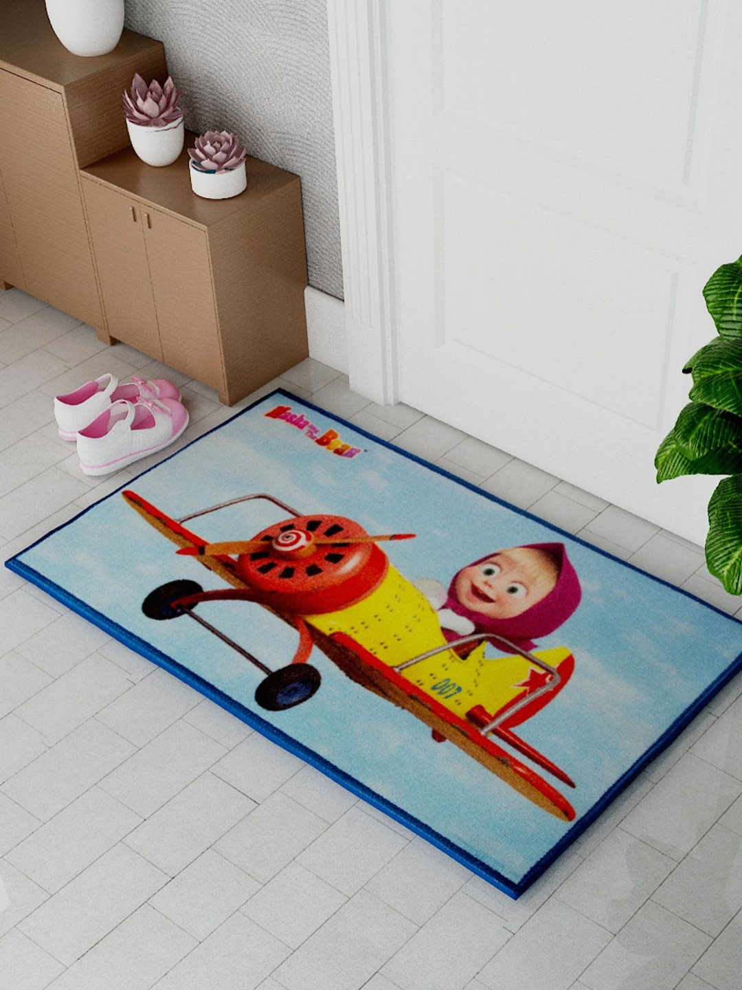 Athom Living Red & Blue Masha & The Bear Printed Anti-Skid Doormats