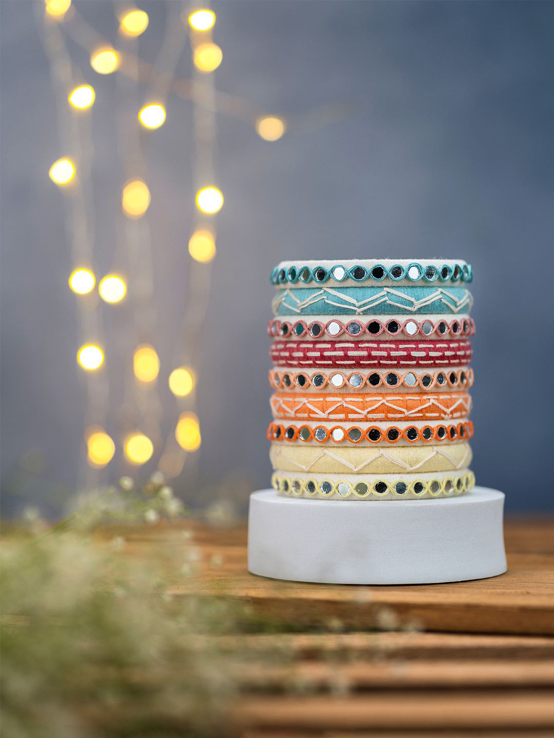 Taasha Craft Set Of 9 Thread & Mirror Bangles