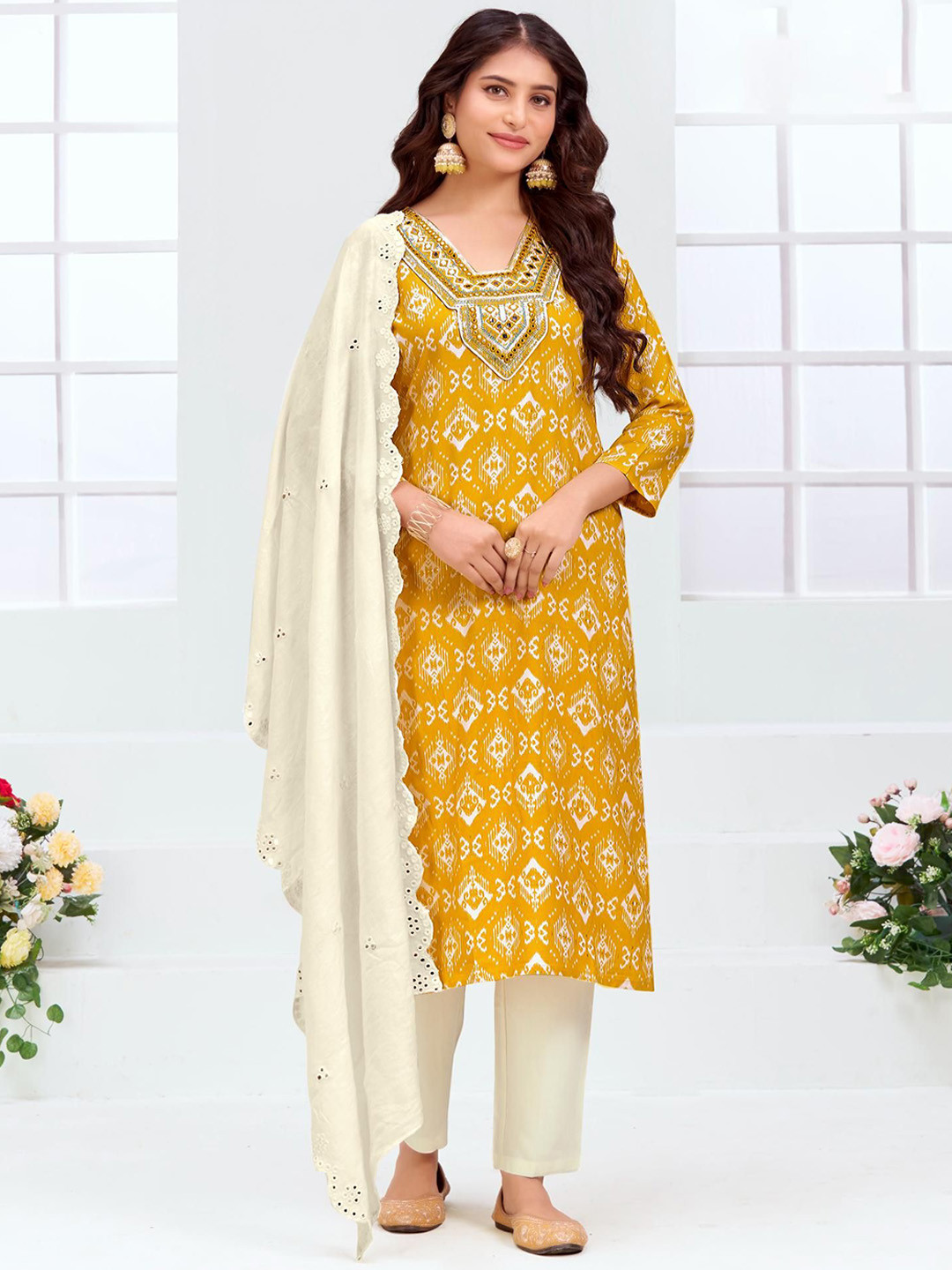 BulBul Women Yoke Design Mirror Work Regular Kurta Set