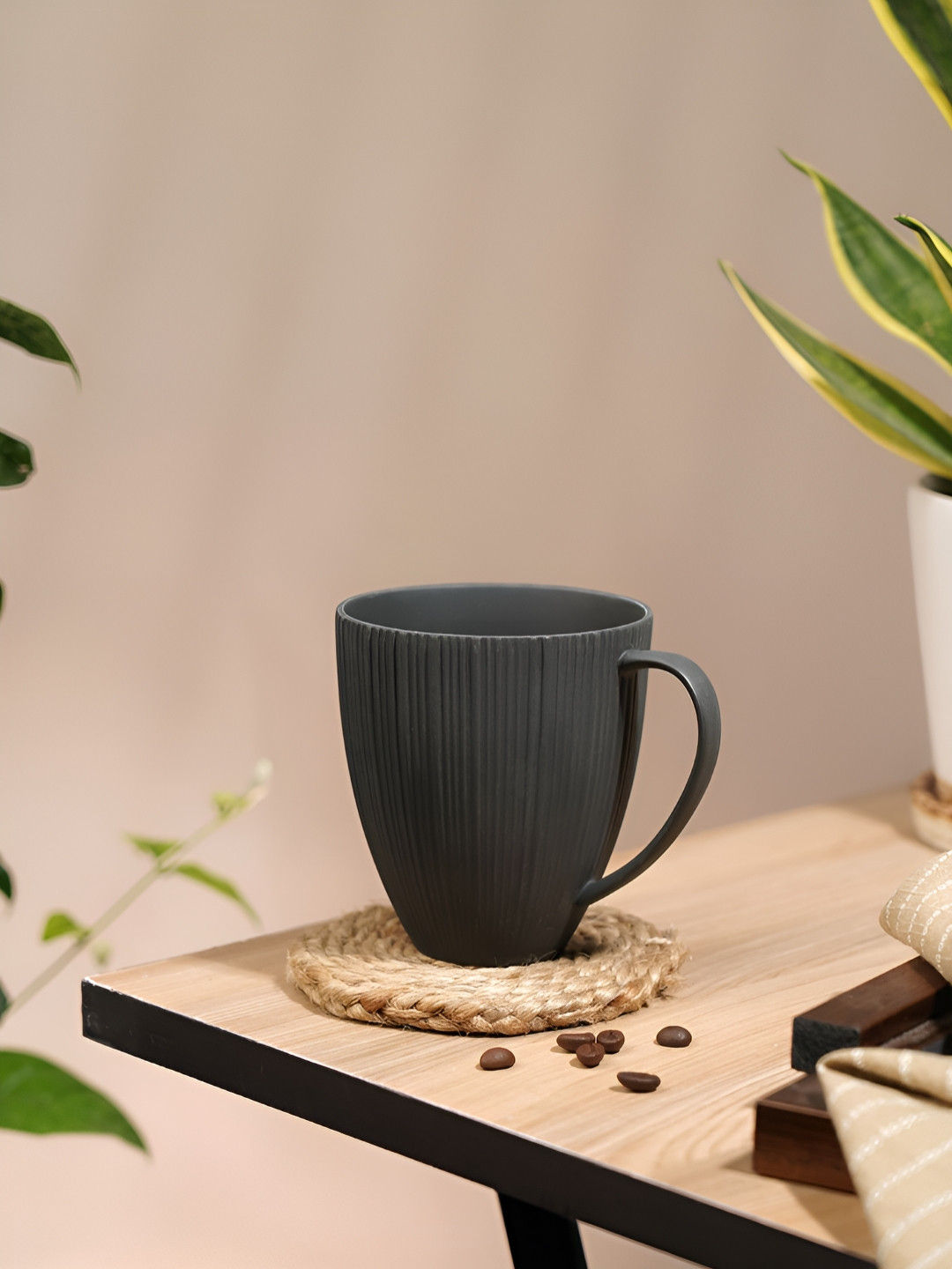 Vola Global LLP Tea Series Black Porcelain Handmade 2 Piece Mugs-400ml