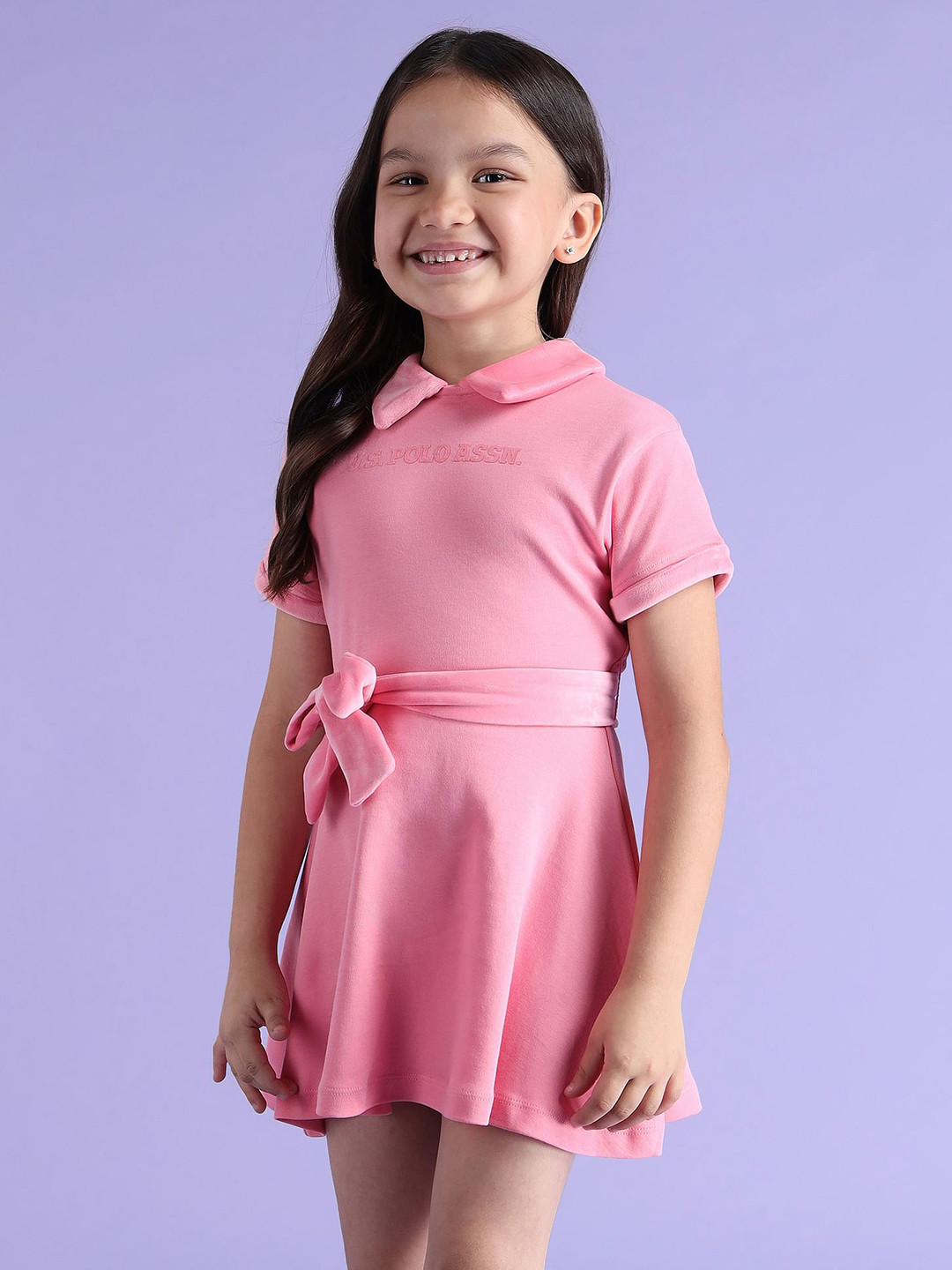U.S. Polo Assn. Kids Pure Cotton Peter Pan Collar Fit & Flare Skater Dress