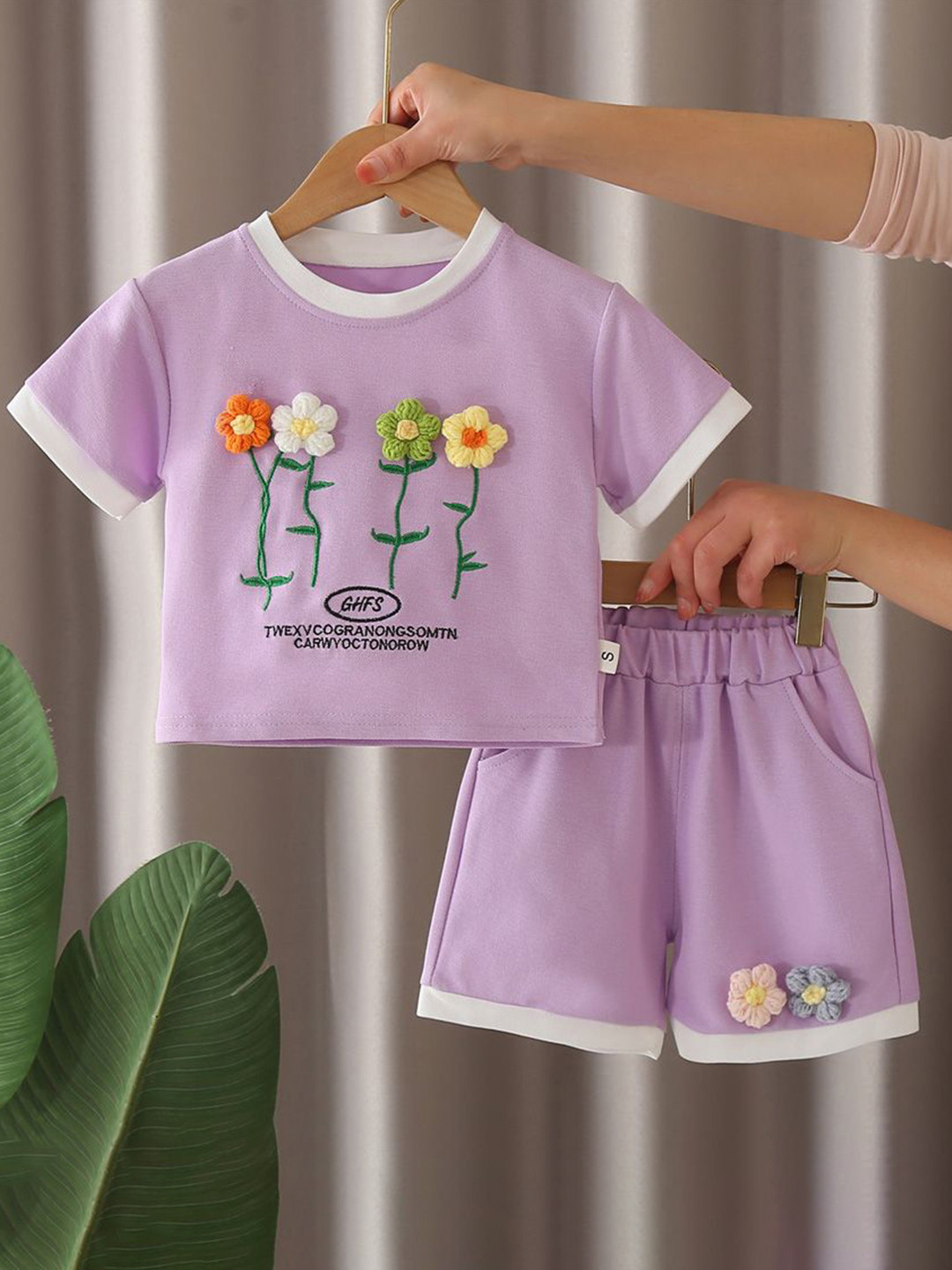 StyleCast x Revolte Girls Thread Work Round Neck T-shirt With Shorts