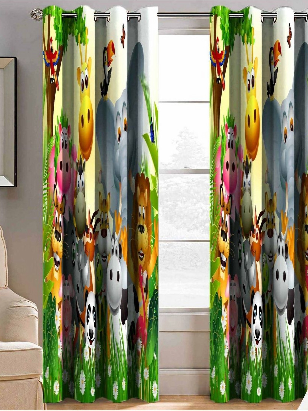 Aura Green & Mustard 2 Pieces Abstract Printed Window Curtain