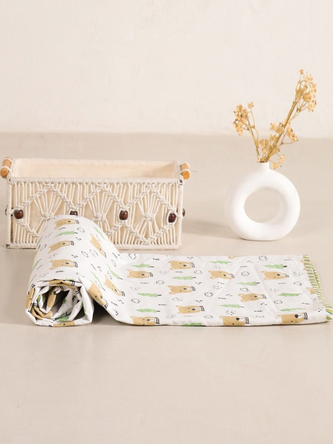 HOMEMONDE White & Green Cartoon Characters AC Room 150 GSM Single Bed Dohar