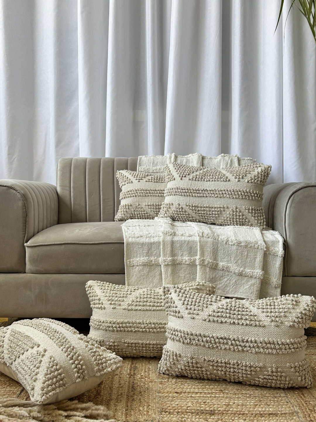 EXPORT HOUSE Premium Designer Embroidered Cotton Breathable 5 Pcs Cushion Covers - 12x20In