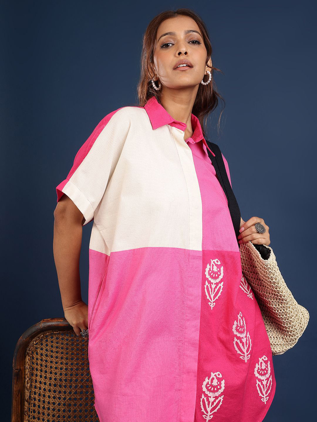 Taavi Women Cloourblocked With Block Printed Shirt Style Dress