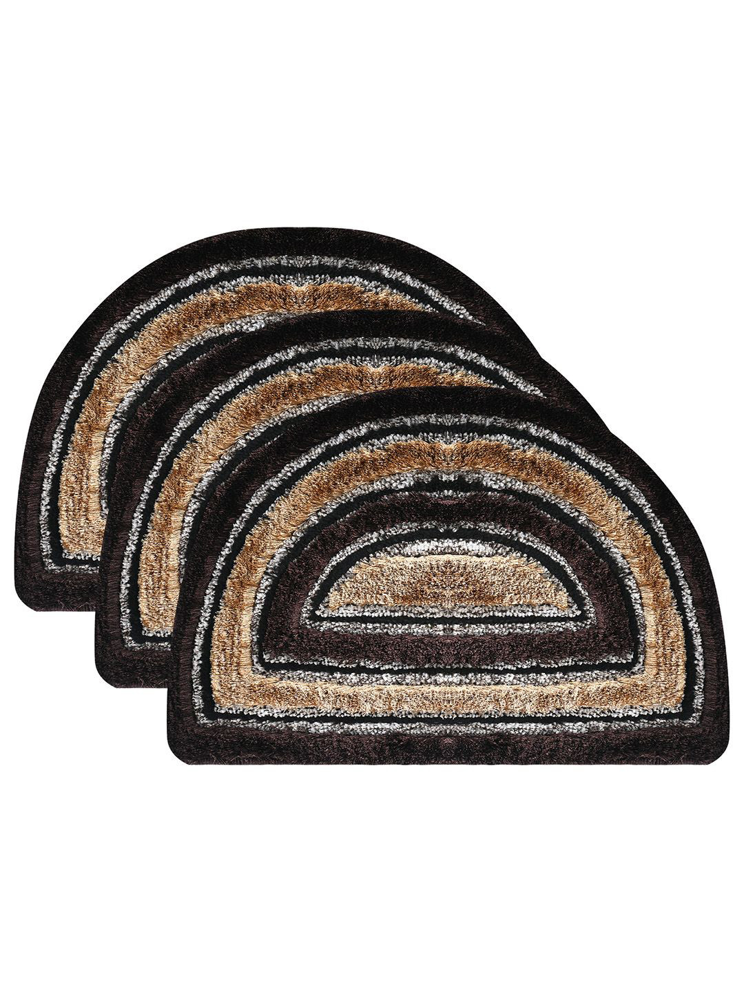 Kuber Industries Brown & Cream Coloured 3 Pieces Anti Skid Mat For Bathroom