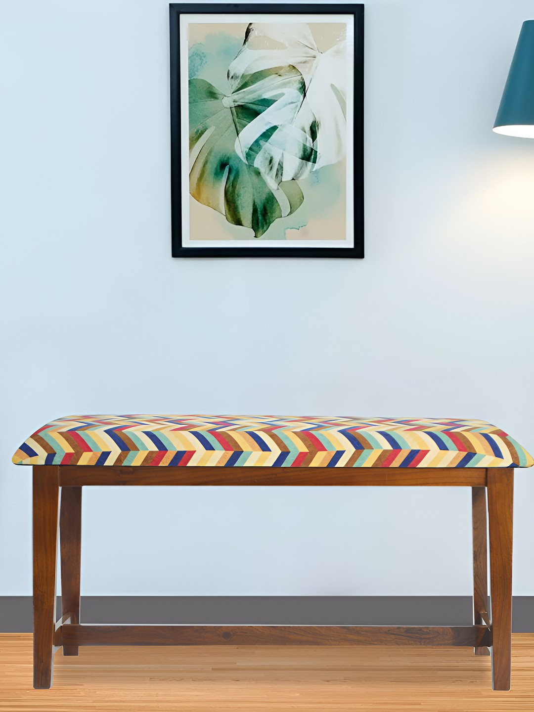 GLOBALLY INDIAN Yellow & Brown Printed 2-Seater Rectangle Dining Bench