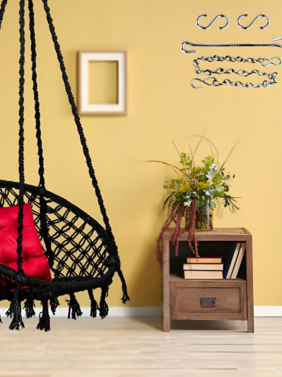 Swingzy Black & Red Round-Shaped Hammock Swing With Cushion