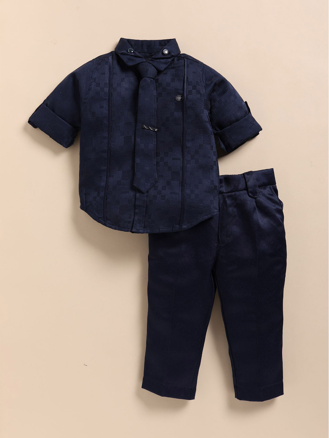 LITTLE COLLARS Boy Self Design Three Piece Suit