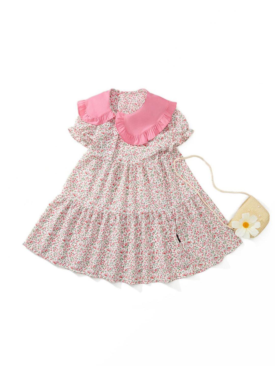 JC SPARKLE Girls Floral Printed Above the Keyboard Collar Tiered Dress
