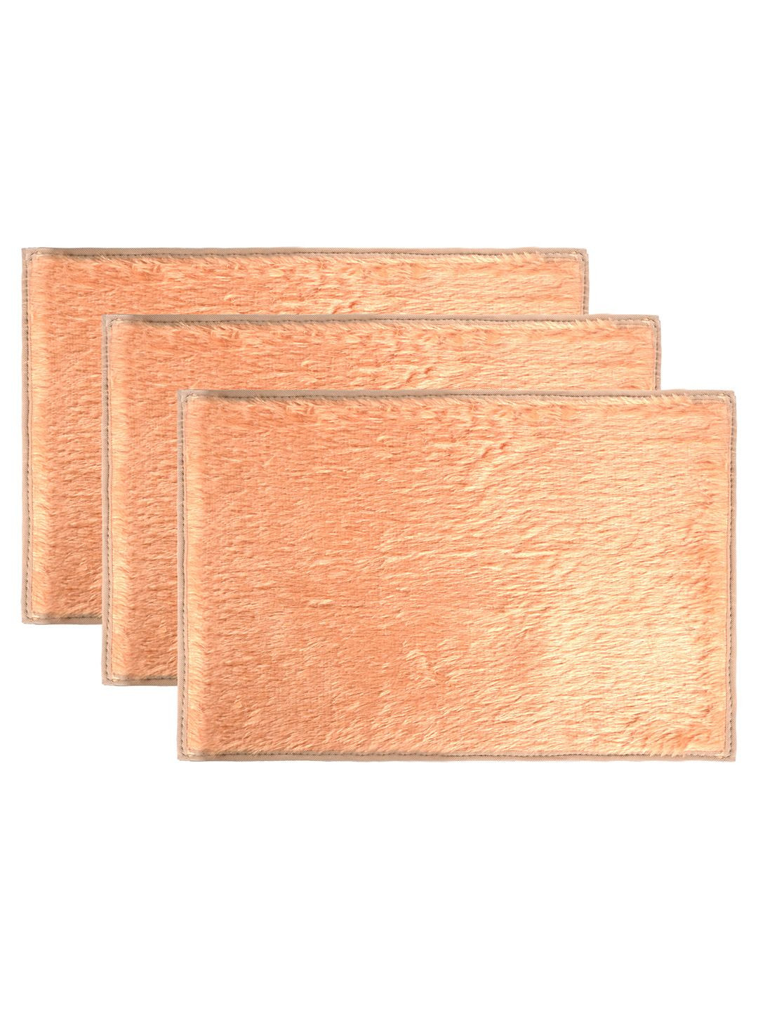 Kuber Industries Peach Colored 3 Pieces Velvet Anti Skid Mat For Bathroom