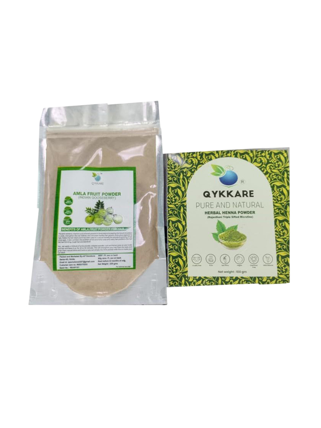 QYKKARE Set Of 2 Natural Henna & Amla Powder Hair Mask- 100g Each