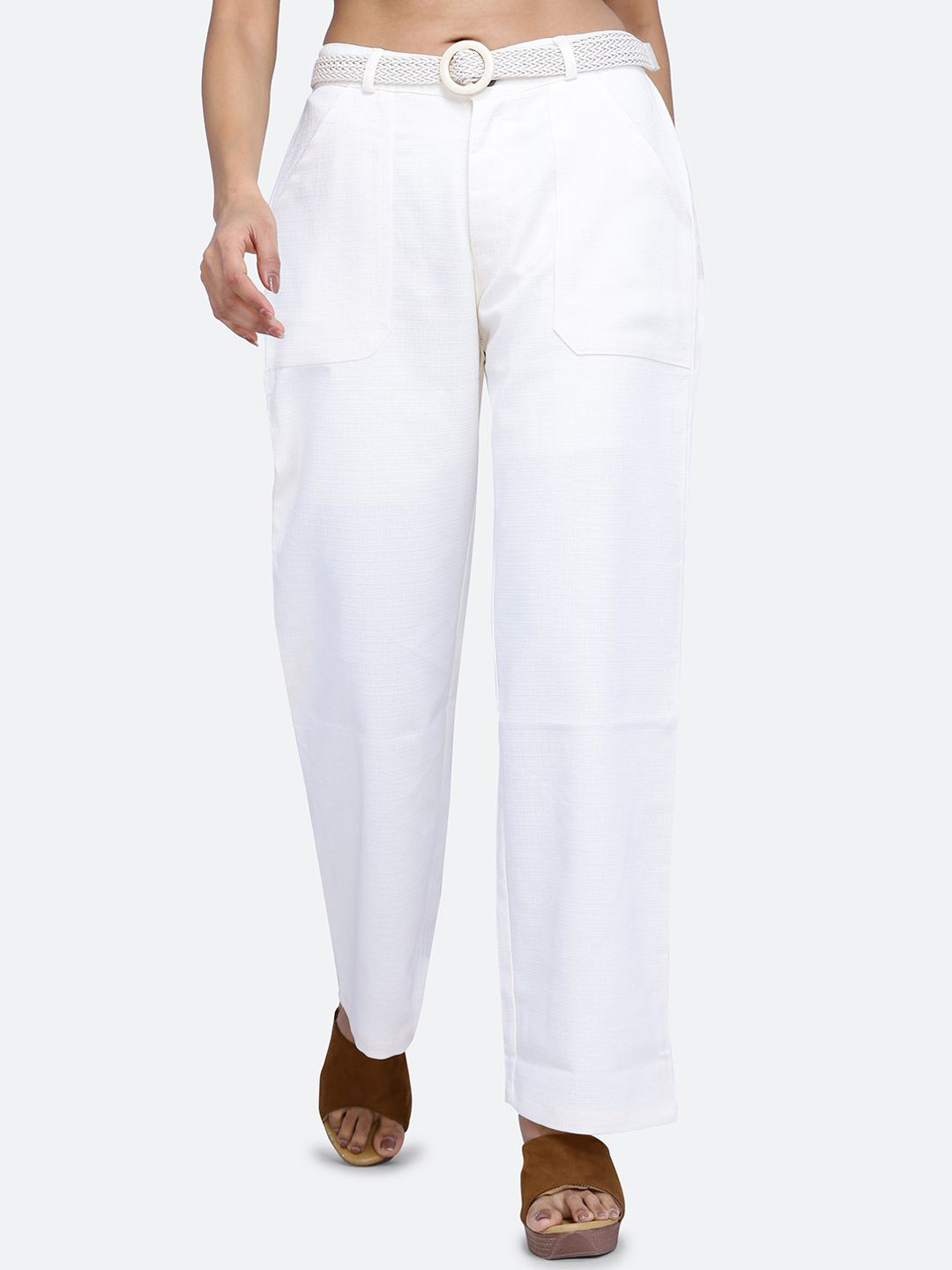 FCK-3 Women Relaxed Wide Leg High-Rise Wrinkle Free Trousers