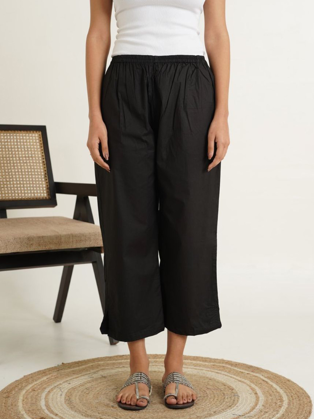 GOODHAND Women Cotton Solid Ankle Length Pant Trousers