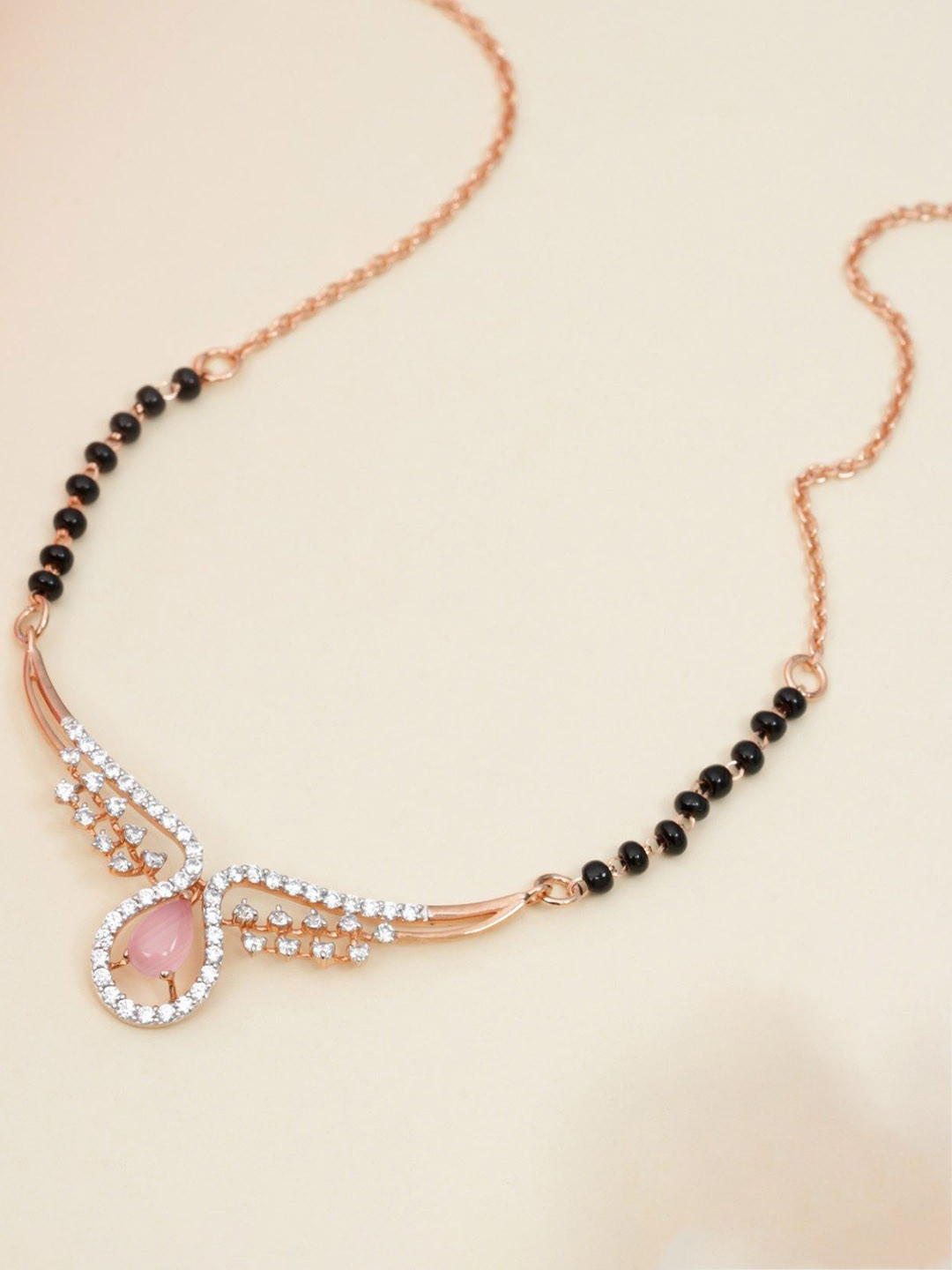 Orebella Silver 18K Gold-Plated Artificial Stones Studded & Beaded Mangalsutra