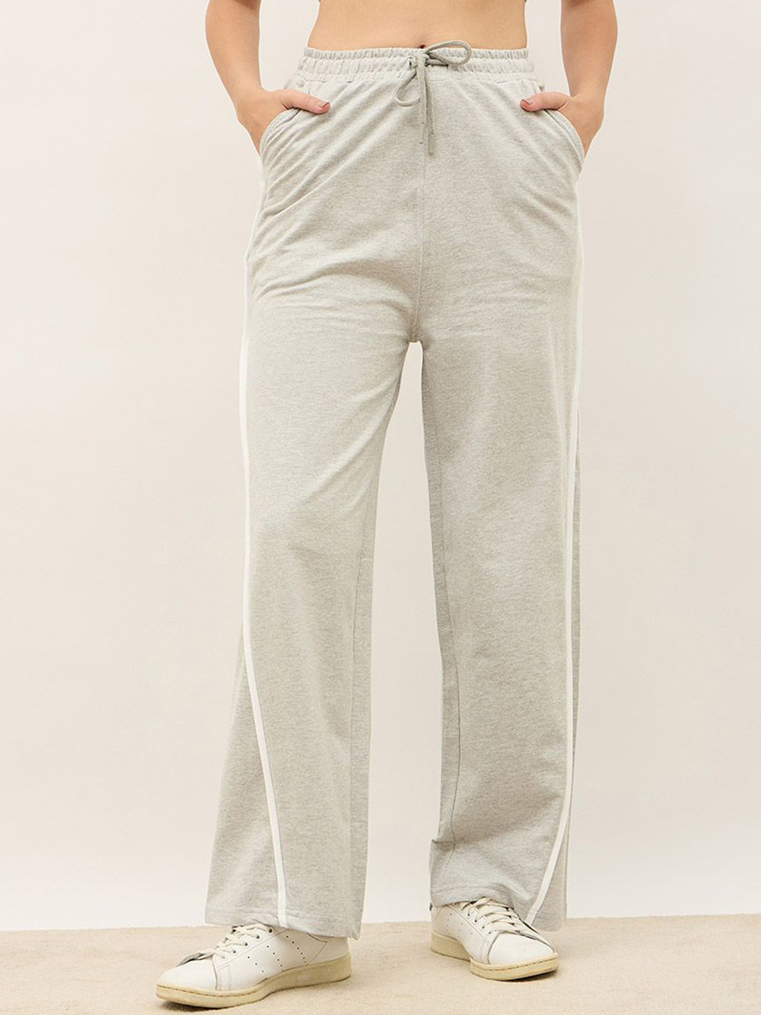 Styli Women Pure Cotton Wide Leg Contrast Side Detail Track Pant