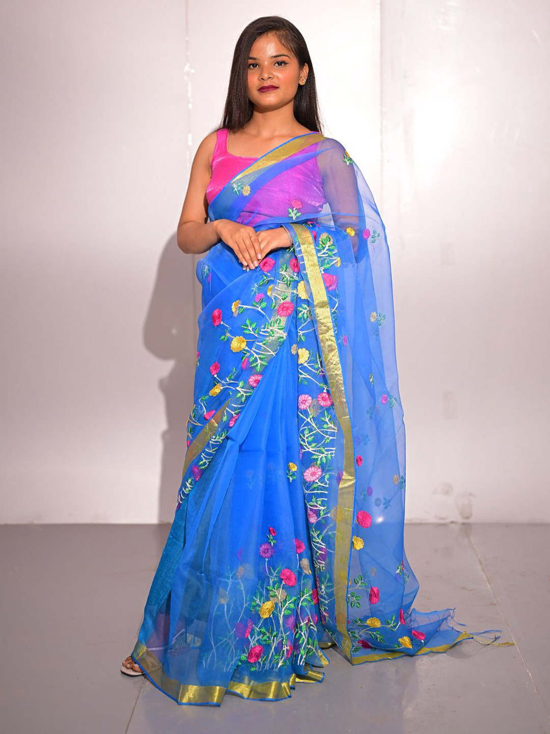 PREOSY Floral Silk Cotton Bomkai silk Saree