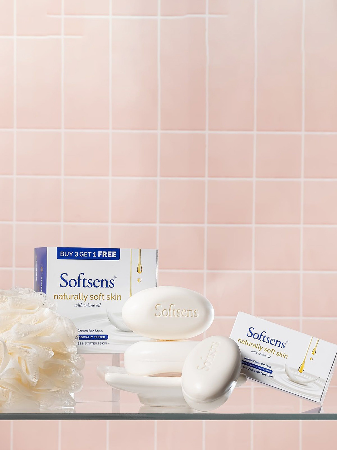 Softsens Set Of 4 Soft Skin Cream Bar Soap With Coconut Juice - 100 g Each