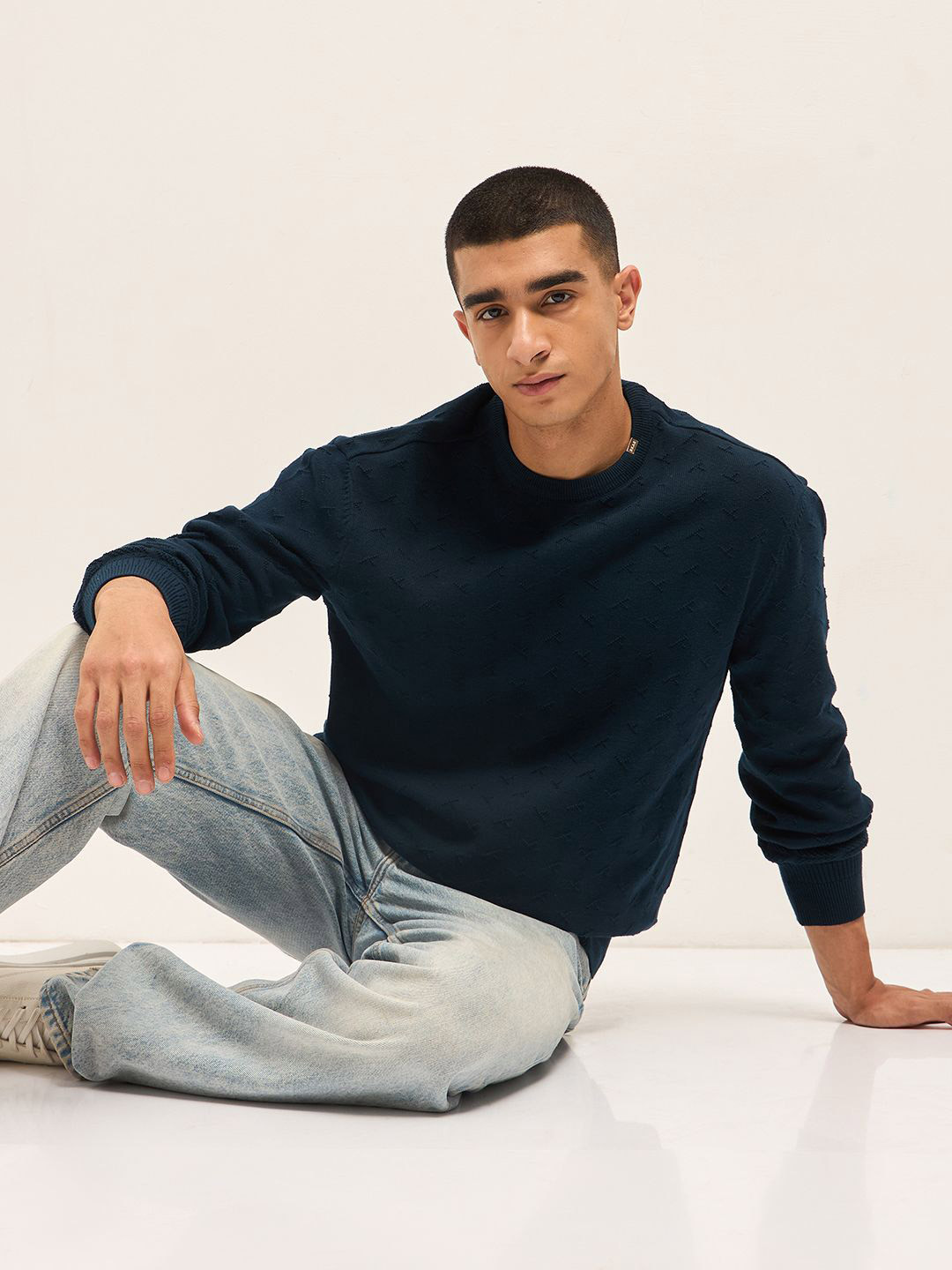 THE BEAR HOUSE Men's Pure Cotton Textured Knit Sweater