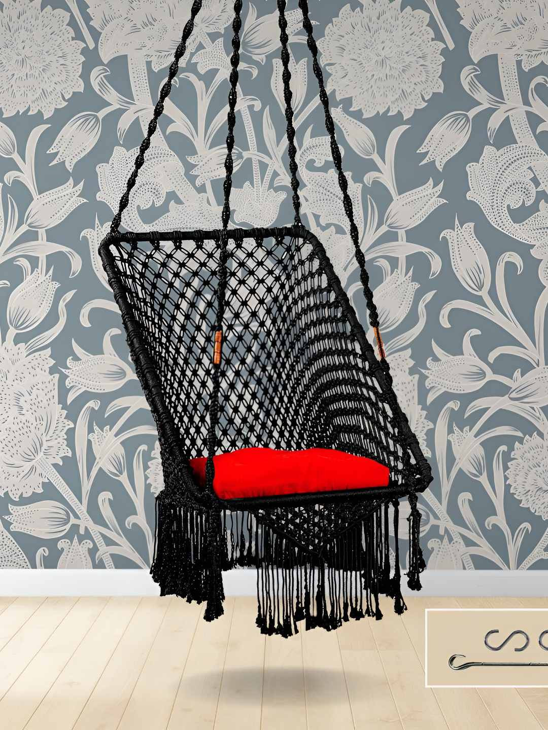 Swingzy Black & Red Premium Textured Hammock Swing With Cushion